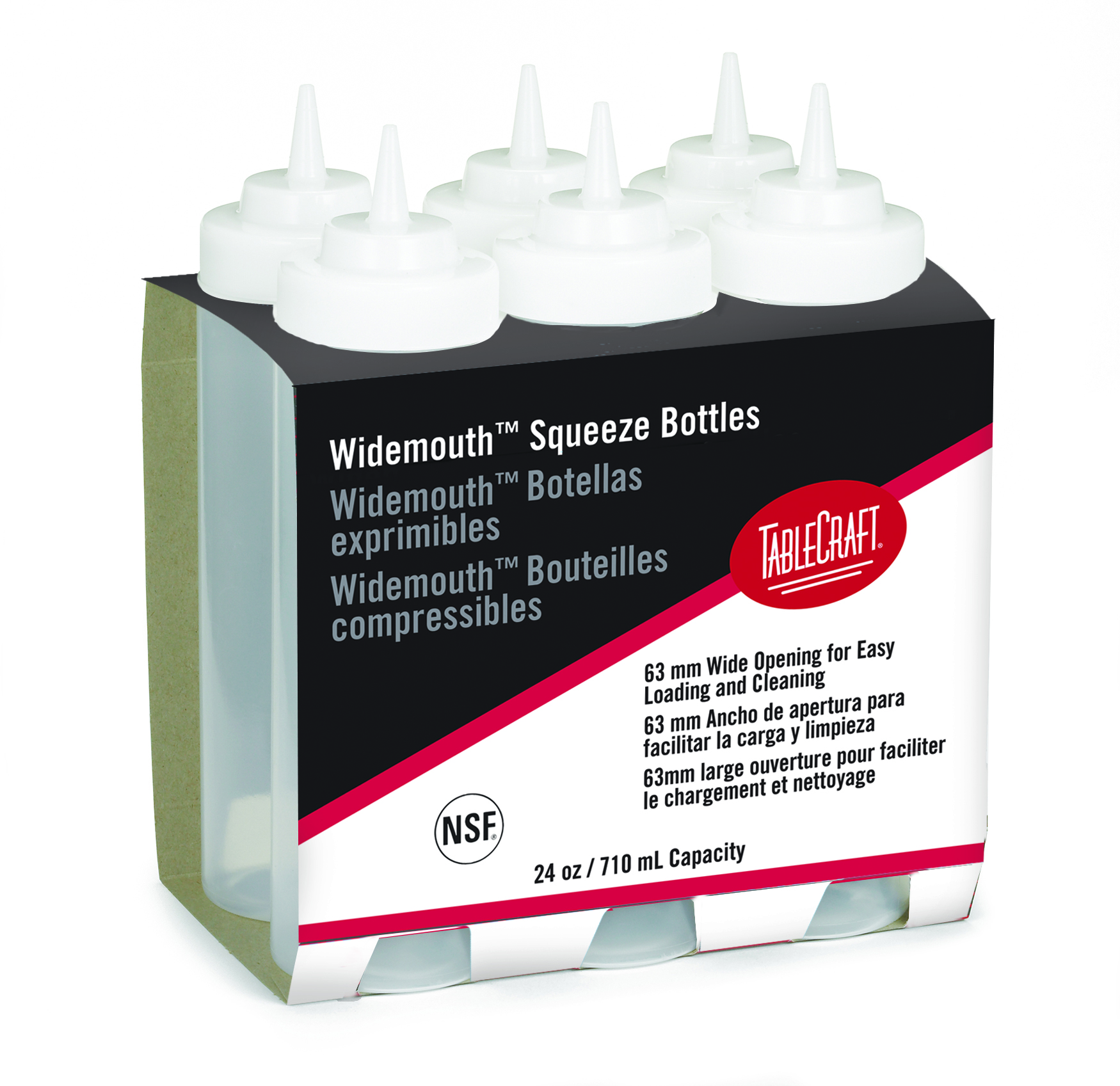 C12463C 710 mL(24 oz) Widemouth™ Clear,Standard Tip Cone, Natural Top,(6 per Pack) TABLECRAFT