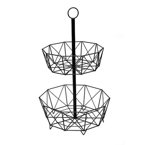 BLACK METAL FRUIT BASKET IN TWO LEVELS 60CM