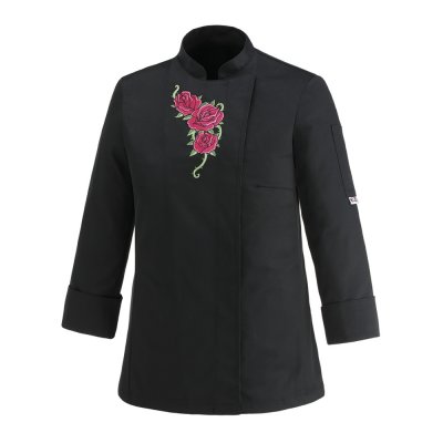 FLOWERS ROSE SLIM FIT Woman chef jacket with press buttons and floral embroidery EGO CHEF