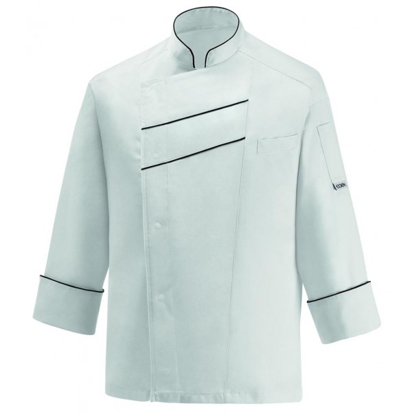 CHEF JACKET BLACK LINE WHITE  60% POL 40%COTTON LONG SLEEVE EGO CHEF