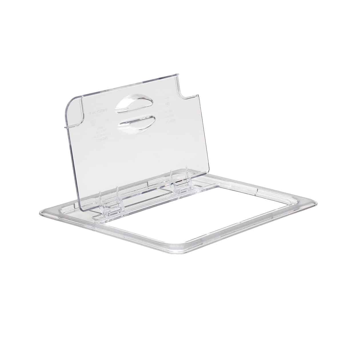 foodservice-equipment-marketing-fem-cambro-clear-1-2-gn-notched-fliplid-162824467720cwln135 FLIP-UP LID NOTCHED FOR G/N 1/1 53X32.5CM Gastronorm Container PC CLEAR - Image 1