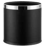 GUEST ROOM ROUND WASTE BIN BLACK LEATHER & S/S RING  25.5X19.5X26.5CM