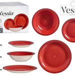 SET DINNER PLATES RED WITH EDGE 18PCS STONEWARE 26-21-19,5CM VESSIA®