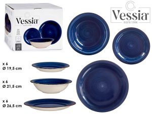 ΣΕΤ ΠΙΑΤΑ ΔΕΙΠΝΟΥ 18ΤΜΧ ΣΚΟΥΡΟ ΜΠΛΕ STONEWARE VESSIA® - Image 2