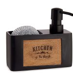 MATT BLACK /WOOD SOAP DISPENCER WITH SLOT&SPONGE IN POLYRESIN 6 x 15 x 13 cm KINVARA ®