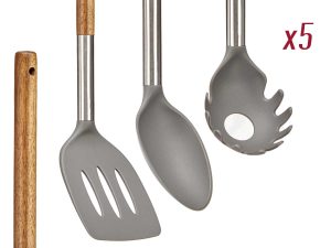 ACACIA SET 5 PIECES SOUP LADLE 30.5 SKIMMER 34.7 SLOTTED SPATULA 35  SPOON 33.7  PASTA SPOON 32.2 KINVARA - Image 2