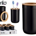 BLACK TUMBLER WITH BAMBOO TOP 7,7X11,50CM BERILO