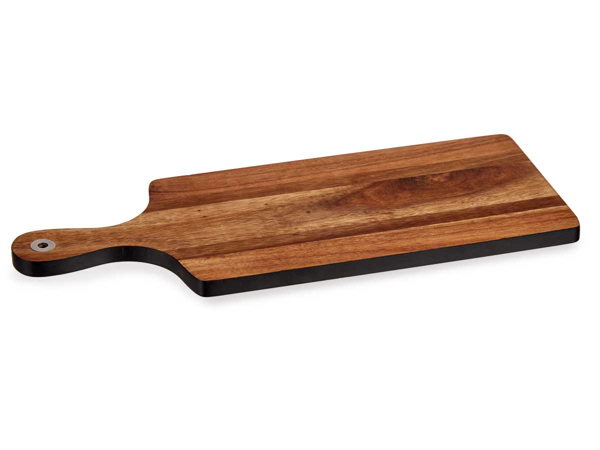 78377_1.jpg ACACIA WOODEN CUTTING BOARD WITH HANDLE AND BLACK EDGING 45cm KINVARA ® - Image 1