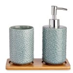SET DISPENCER AND CUP CERAMIC GREY WITH BAMBOO TRAY BERILO®