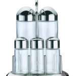 VICTORY OLIVE OIL/ VINEGAR SALT & PEPPER 5PCS SET INOX 18/10 ABERT ITALY