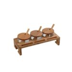 BUFFET SET WITH 3 GLASS CONTAINERS WITH LID ON WOODEN BASE 29X12CM 200CC/PC