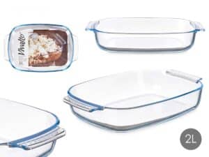 Rectangular borosilicate tray with handles 2000ml 19,6x30,2 x6cm VIVALTO - Image 2
