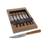 6 Steak Knives 1.2 mm with Olive Wood Handle in Brown Kraft Box Laguiole by Jean Dubost France