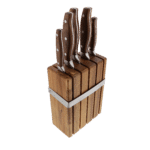 Kitchen Set of 5(Chef, Utility, Paring, Bread, Carving) with Acacia Handle +Cutlery Block Laguiole by Jean Dubost France