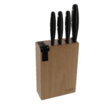 4-Piece Kitchen Knives Set (Chef Knife, Utility Knife, Paring Knife, Bread Knife) with Polypropylene Noir Handle + Wooden Block with Sharpener Laguiole by Jean Dubost France