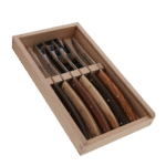 6 KNIFE THIERS WOOD MIX HANDLE BOX WITH PLEXI TOP Le Thiers by Jean Dubost France