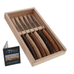 6 KNIFE THIERS WOOD MIX HANDLE BOX WITH PLEXI TOP Le Thiers by Jean Dubost France - Image 3