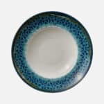 PINE INDIGO Plate deep round coupe with rim embossed 27CM. HEART & SOUL GERMANY
