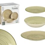 SET 12PCS TABLEWARE OLIVE GREEN SPIRAL STONEWARE VESSIA®