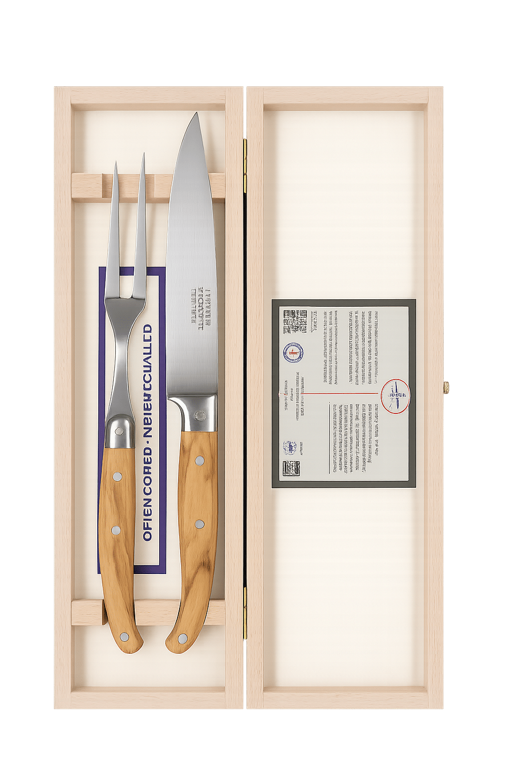 750.0026 CARVING SET 2,5 ΧΙΛ. LAGUIOLE LF (ΠΙΡΟΥΝΙ+ΜΑΧΑΙΡΙ) ΣΕ ΚΟΥΤΙ ΑΠΟ ΞΥΛΟ ΕΛΙΑΣ JEAN DUBOST - Image 1